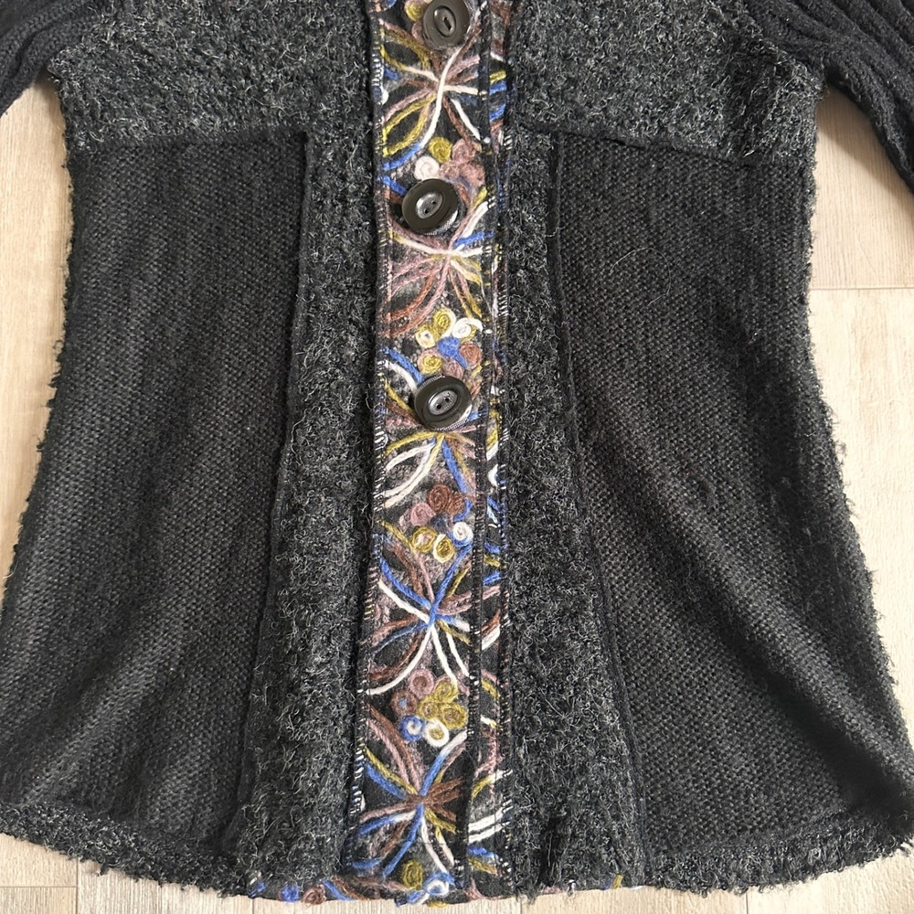 Y2K Sioni‎ Wool Mohair Cardigan Womens L Fairy Whimsigoth Floral Boho Sweater - Picture 3 of 6